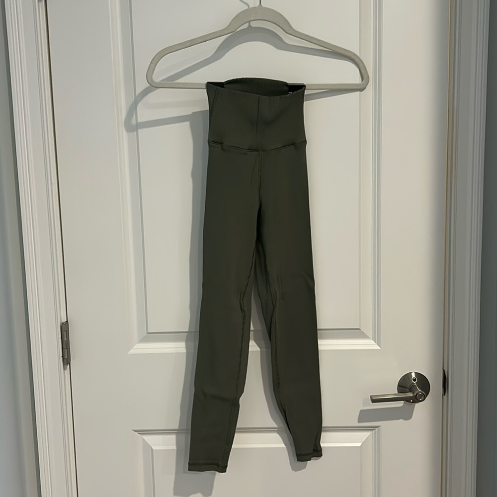 Green Ribbed Aerie Leggings